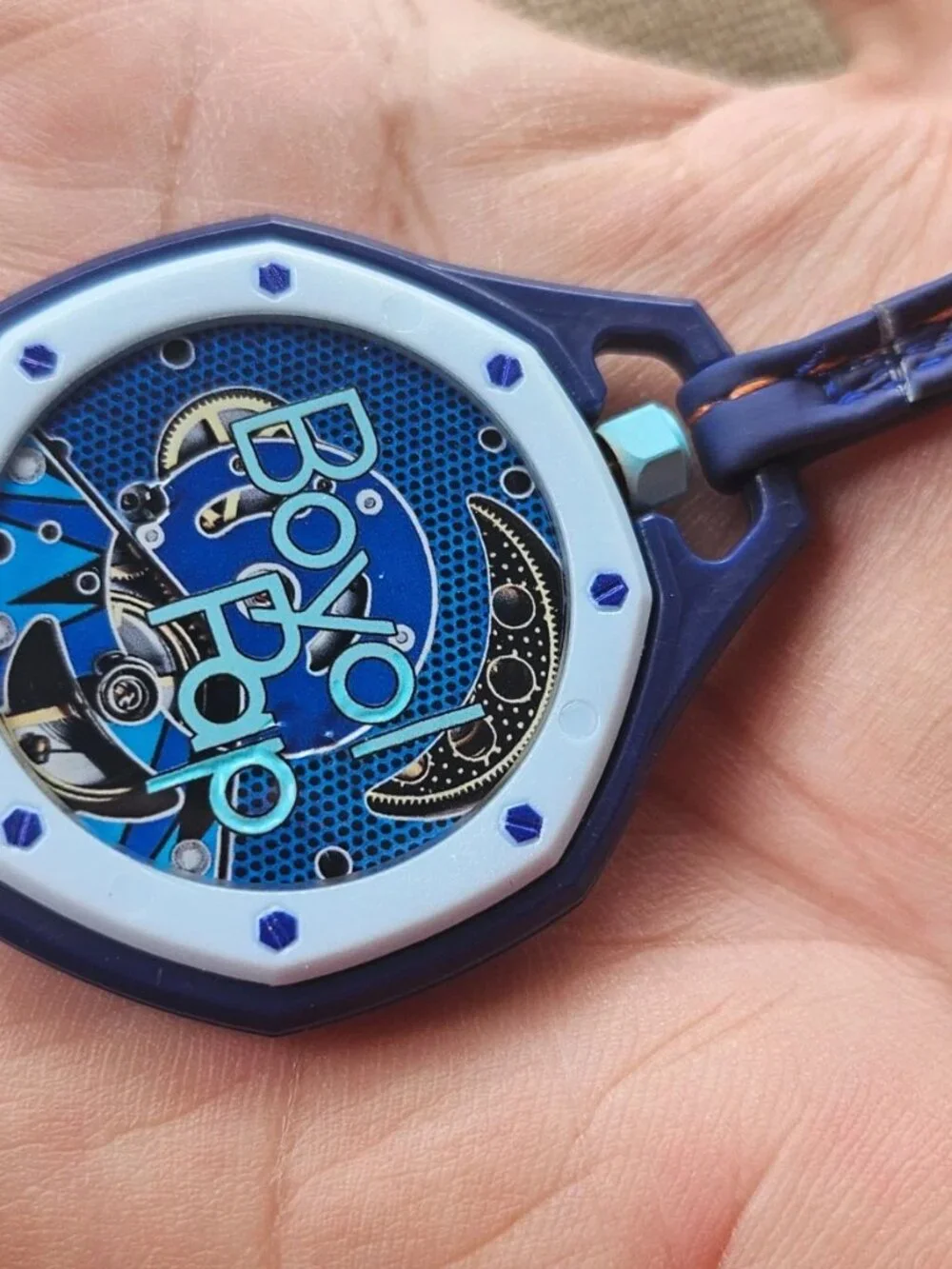Pocket Watch Fashion Hand Watch Blue/White Tone Sport Analog Watch W/ Box